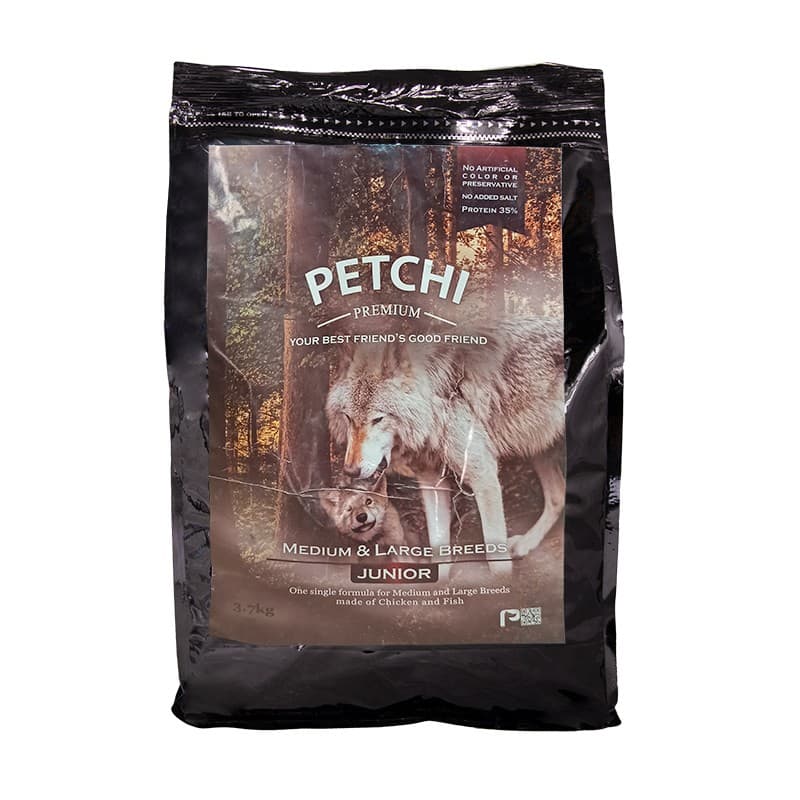 غذای خشک پرمیوم سگ جوان نژاد متوسط و بزرگ پتچی Petchi Junior Medium & Large وزن 3.7 کیلوگرم