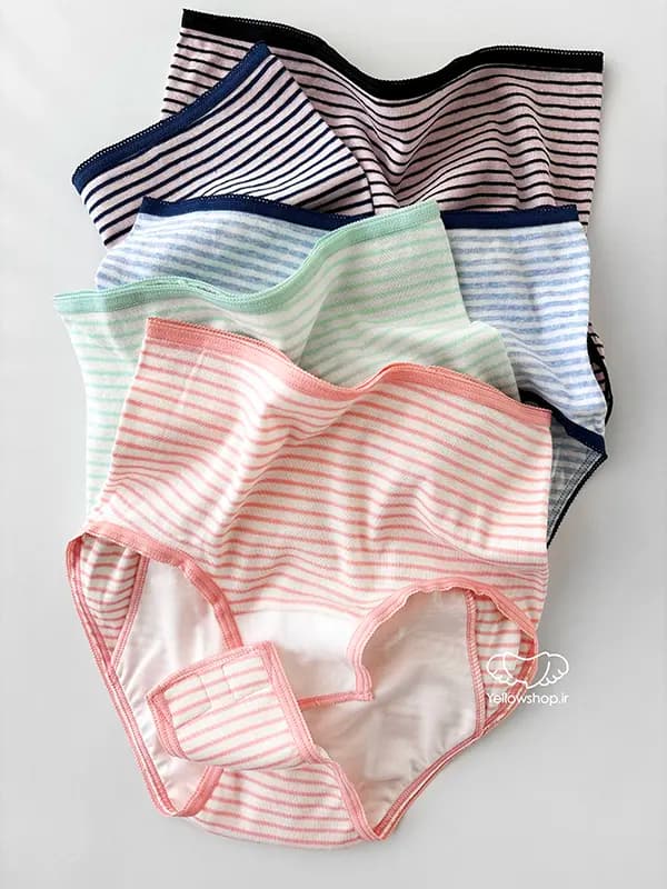 شورتکس پریودی فاق بلند چسب دار طرح راه راه کد 22388