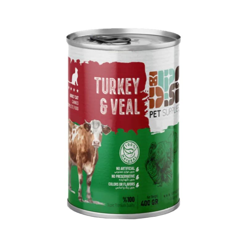 کنسرو غذای گربه دی پی اس مدل نچرال با طعم گوشت بوقلمون و گوساله وزن 400 گرم