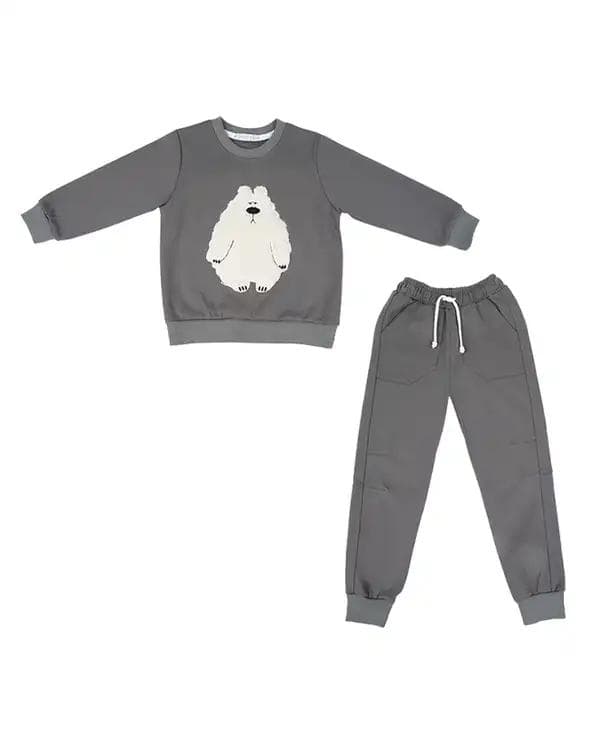 ست بلوز و شلوار پسرانه طوسی فیورلا Fiorella مدل خرس تدی کد 35534