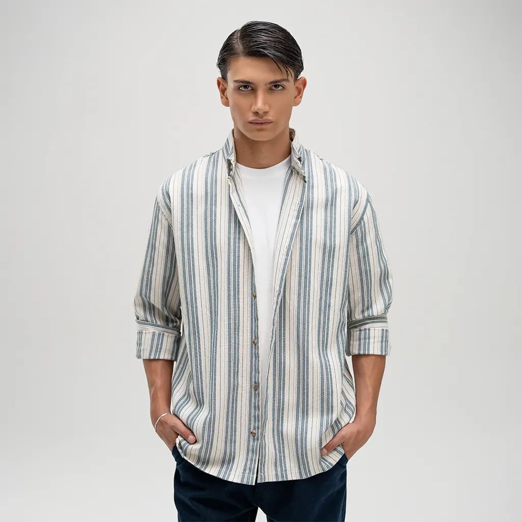 پیراهن کنفی رگولار مدل راه راه درشت 200686