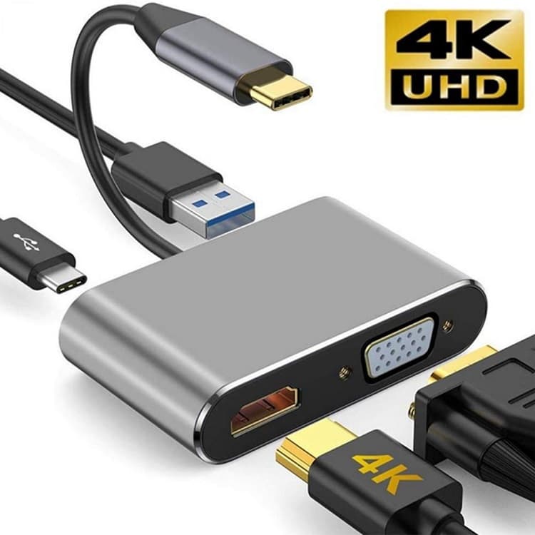 هاب 4 پورت تایپ سی مدل Type-C To HDMI / VGA / PD / USB HT-C04-1