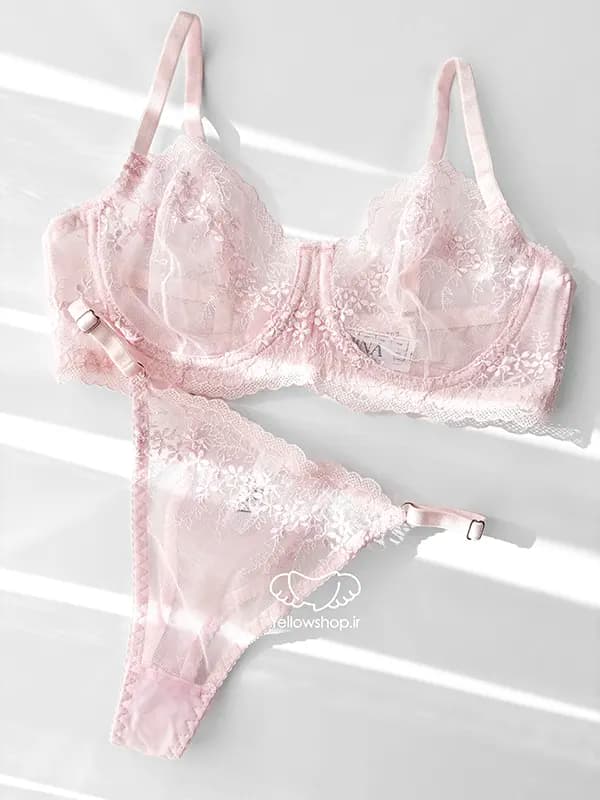 ست شورت و سوتین گیپوری فنردار صورتی ژینا Jina کد 25277