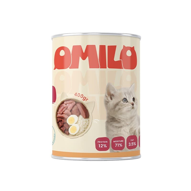 کنسرو غذای گربه اومیلو پته با طعم بره و اردک وزن 400 گرم