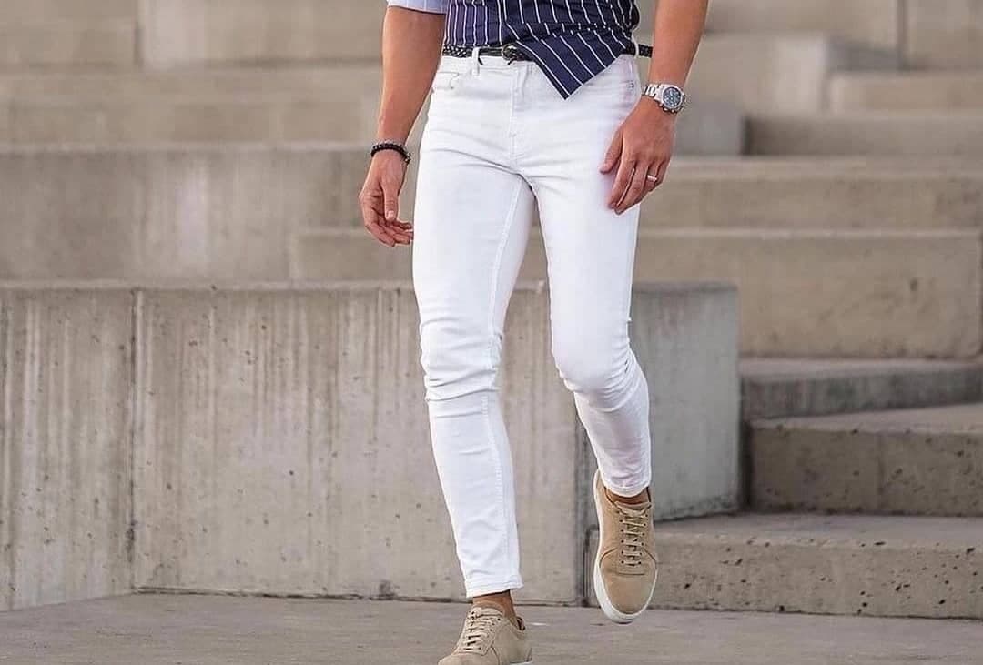 شلوار جین سفید مردانه-اسلیم فیت فول کش