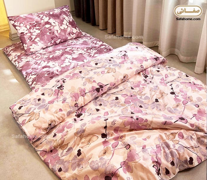 ست تشک مهمان 6 تکه با ست کامل ملحفه گل آبرنگی بنفش