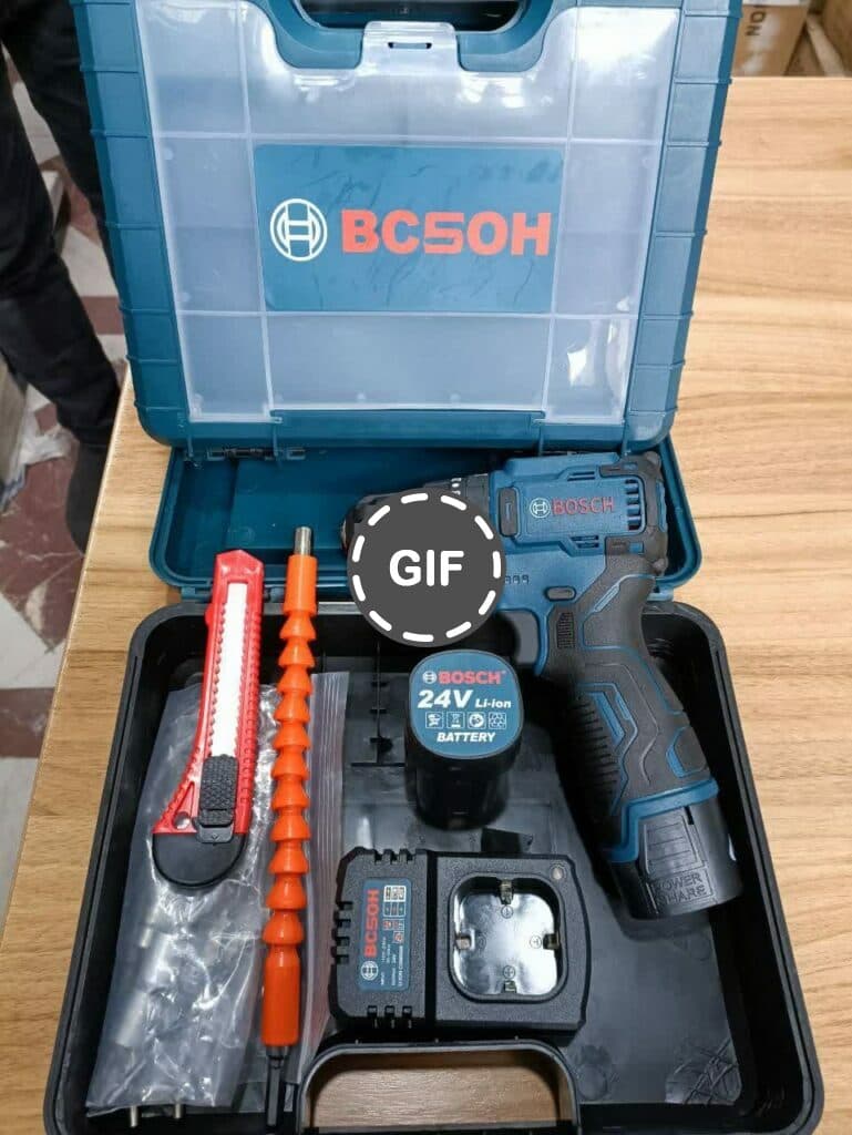 دریل شارژی 24 ولت چکشی براشلس طرح بوش مدل Bocsh.24v