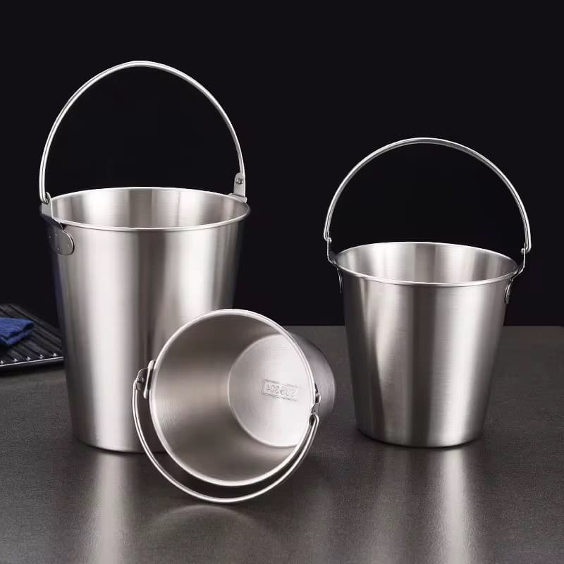 سطل یخ و مزه استیل نقره‌ای ۳ سایز (0.7 -1.1-1.7) لیتر