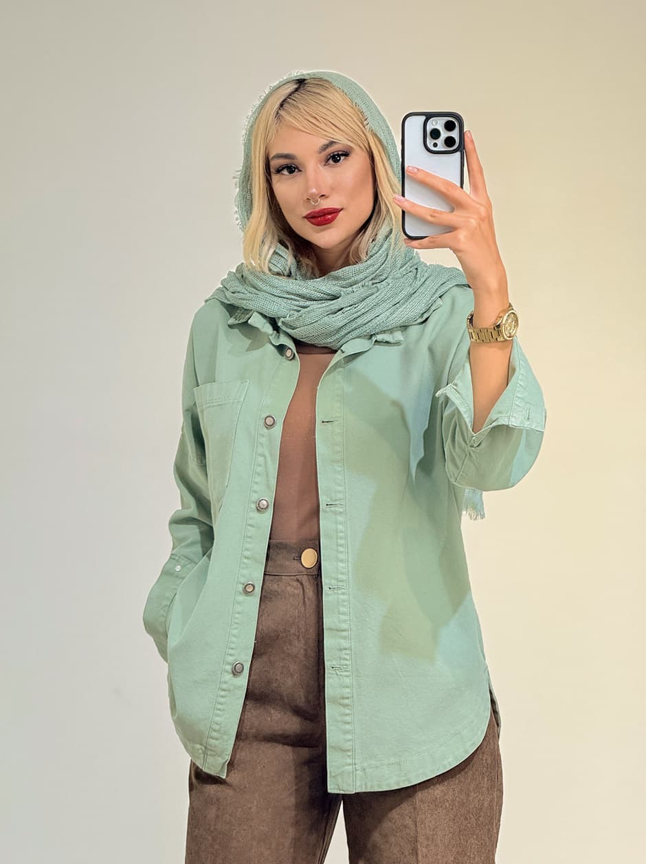 شومیز کتان جیب دار کد 19785