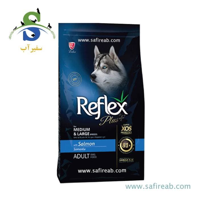 غذای خشک سگ بالغ متوسط ​​و بزرگ رفلکس پلاس طعم سالمون (۱۲ کیلوگرم)