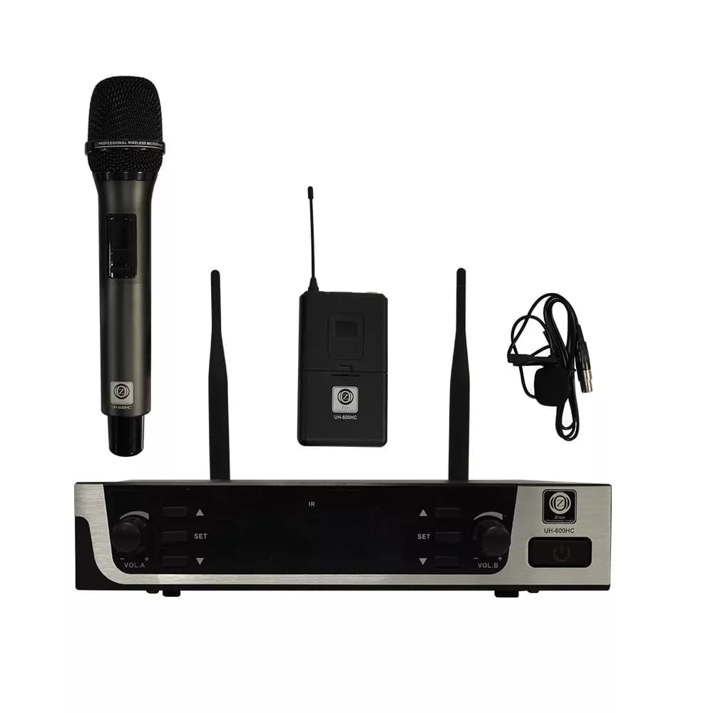ست میکروفن بیسیم 2 کانال یقه ای و دستی زیکو مدل UH600HC
