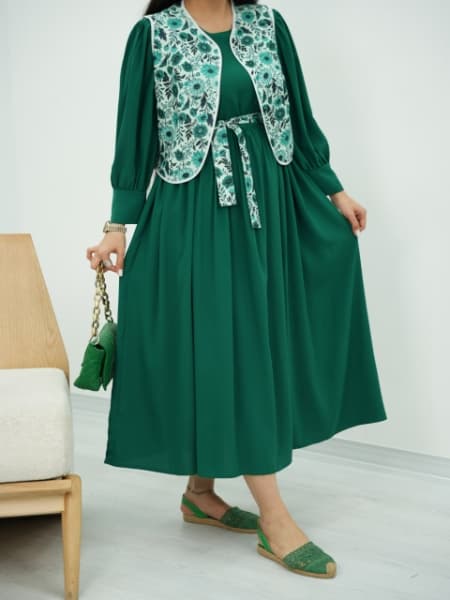 ست جلیقه و پیراهن کمردار روشنک کد6444