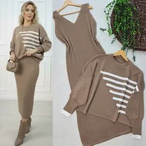 ست بافت زنانه طرح نیم خط