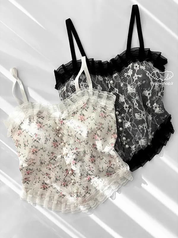 کرست گیپوری با بند قابل تنظیم و مروارید تزئینی کد 26044