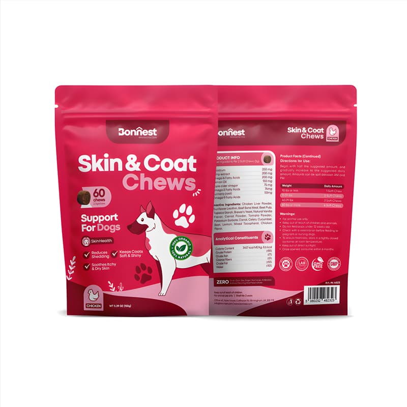 تشویقی سگ بونست مدل تقویت پوست و مو جویدنی Bonnest Dog Skin & Coat Chews وزن 150 گرم