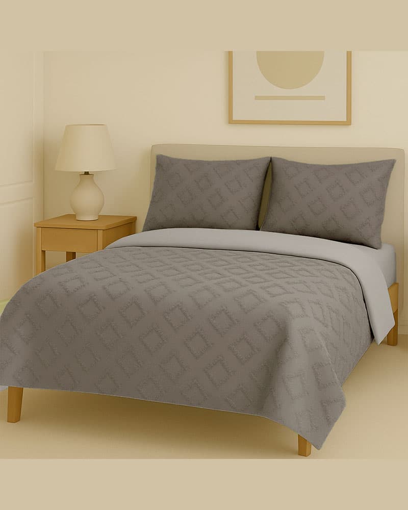 سرویس روتختی کاوری مینیمال طرح برجسته لوزی (طوسی)