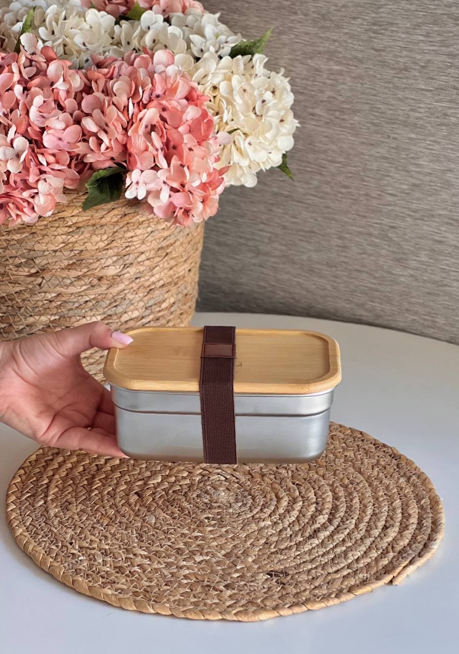 ظرف غذا استیل درب بامبو کش دار کد 2082