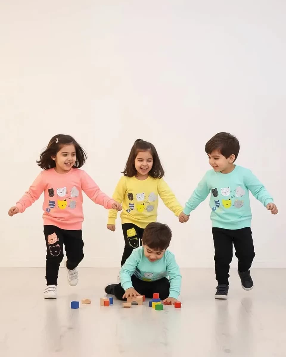 ست بلوز و شلوار بچه‌گانه طرح گربه کد ۱۲۲۰