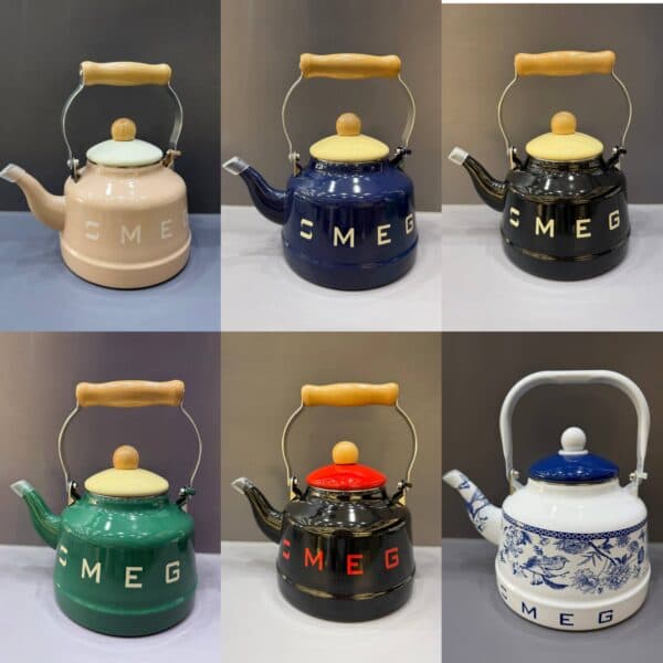 کتری لعابی دسته چوبی ۲/۵لیتر طرح اسمگ SMEG