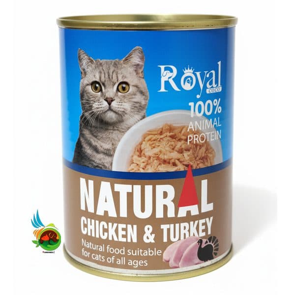 کنسرو نچرال گربه رویال کوکو با طعم مرغ و بوقلمون Royal coco chicken & turkey وزن ۳۸۰ گرم
