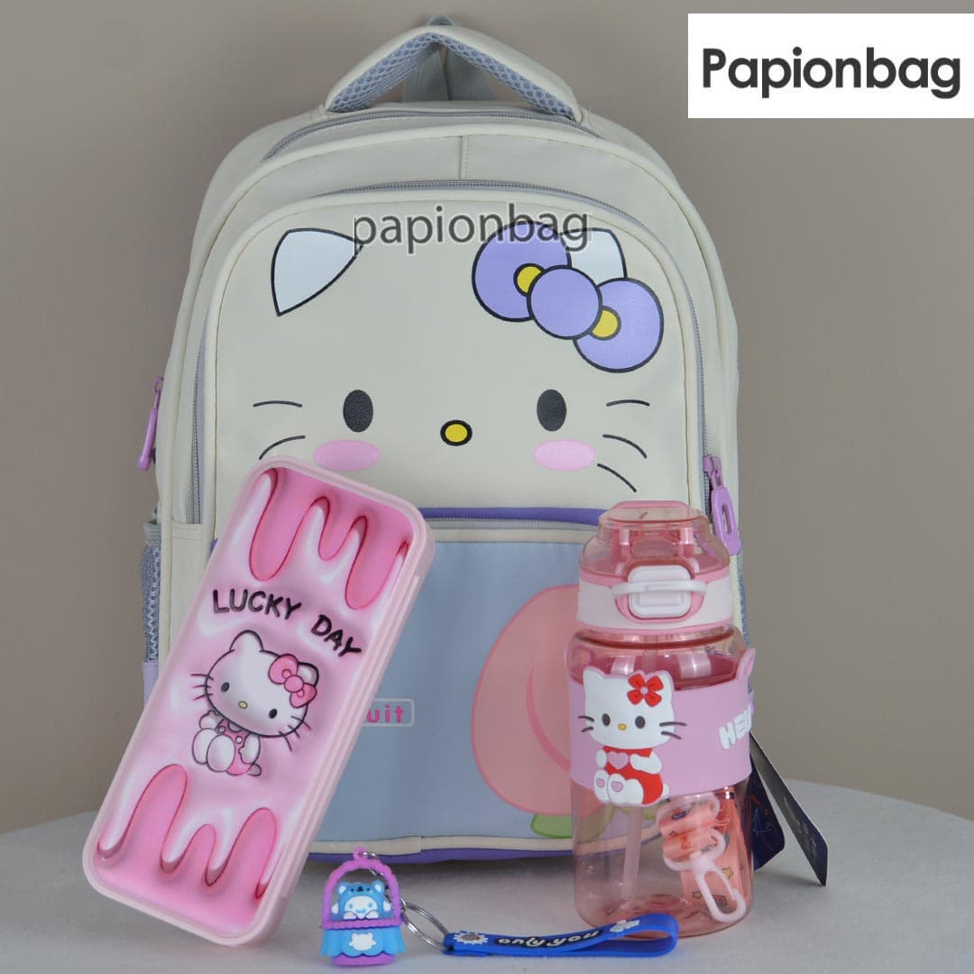 ست دخترانه کیتی کیف مدرسه، جامدادی، بادی بگ قمقمه و سرکلیدی کد1074