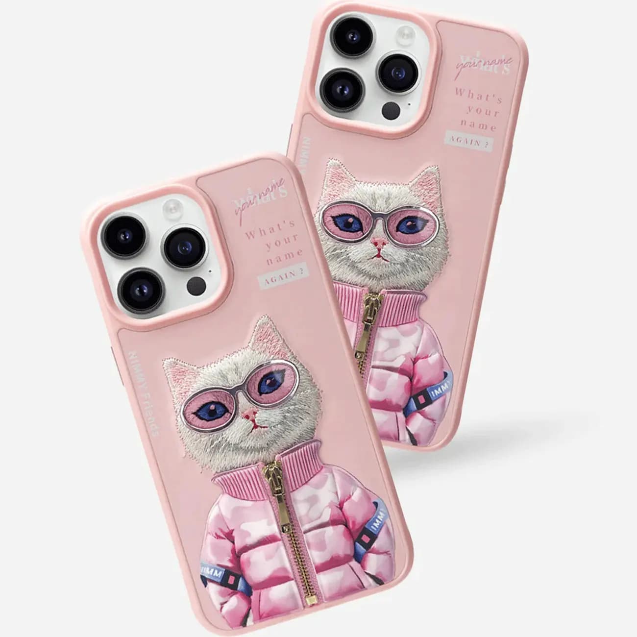 قاب گوشی آیفون 16 پرو نیمی IP16-PRO-MAX-04طرح گربه با عینک و زیپ واقعی
