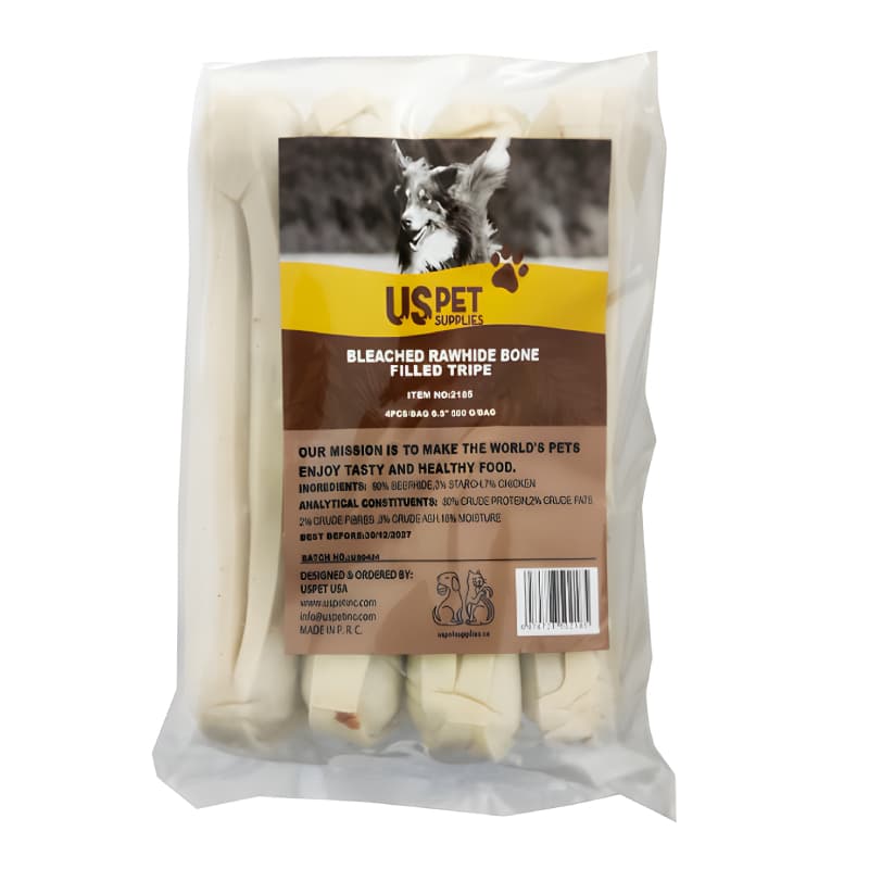 تشویقی سگ یو اس پت مدل استخوان پر شده با سیرابی ۱۵ سانتی وزن 500 گرم