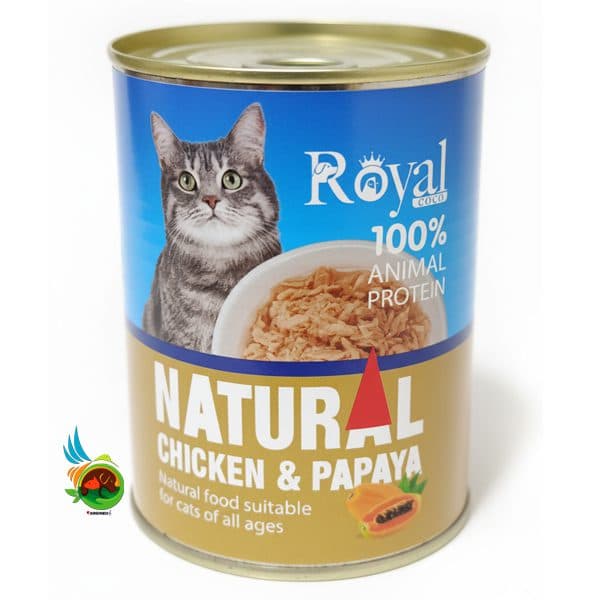 کنسرو نچرال گربه رویال کوکو با طعم مرغ و پاپایا Royal coco وزن ۳۸۰ گرم