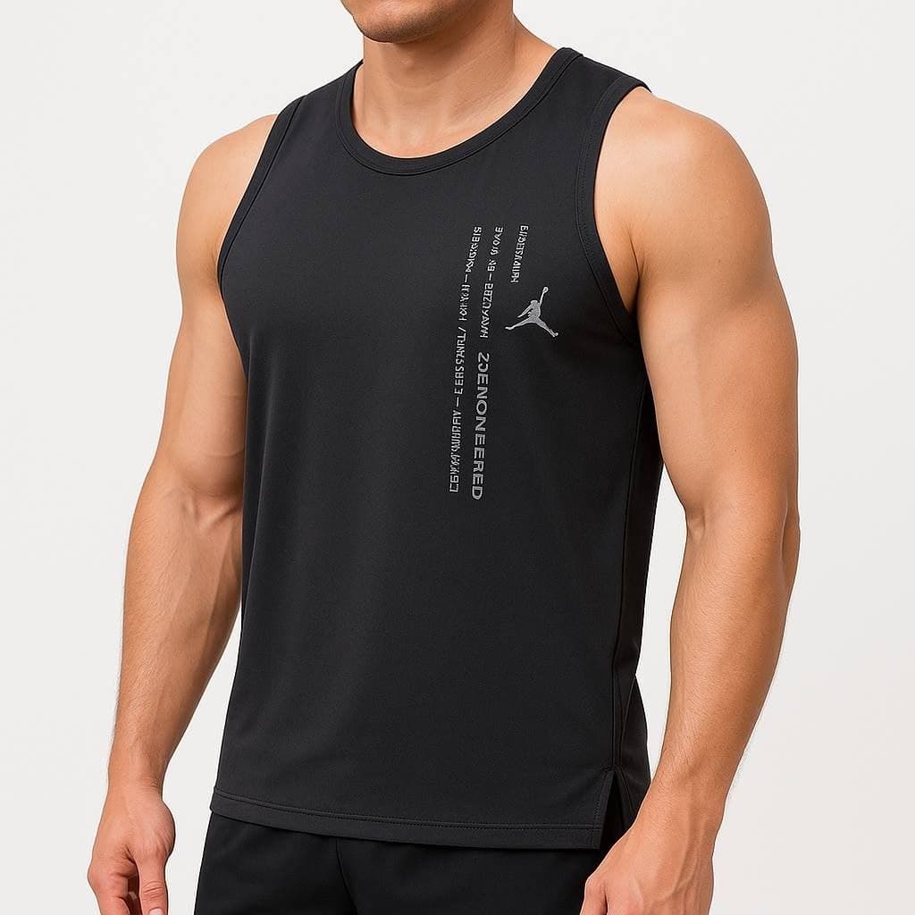 تاپ مردانه ورزشی حلقه‌ای مدل Jordan – جنس ریون فلامنت مشکی