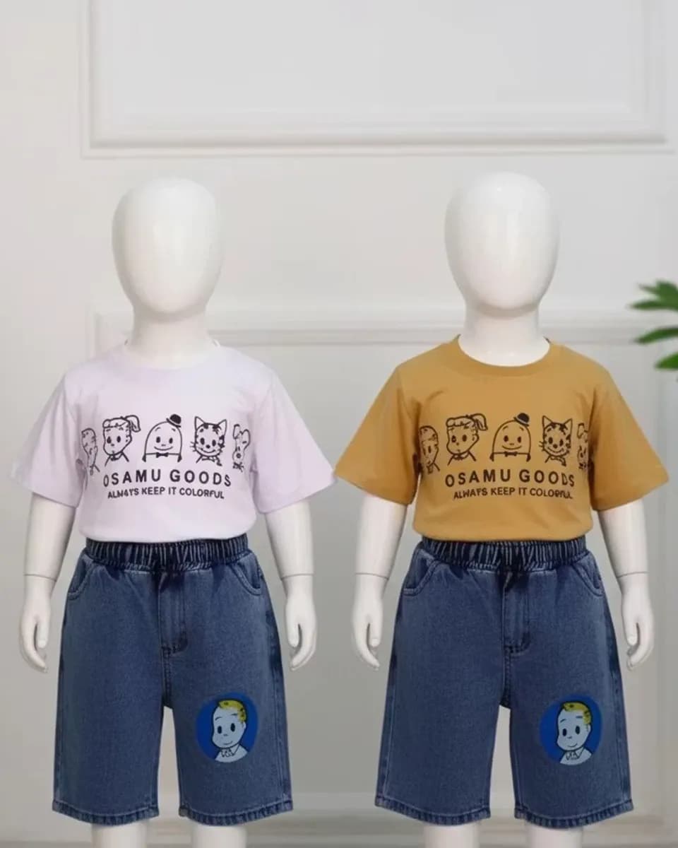 ست تی شرت پنبه‌ای چاپی و شلوارک جین 1135