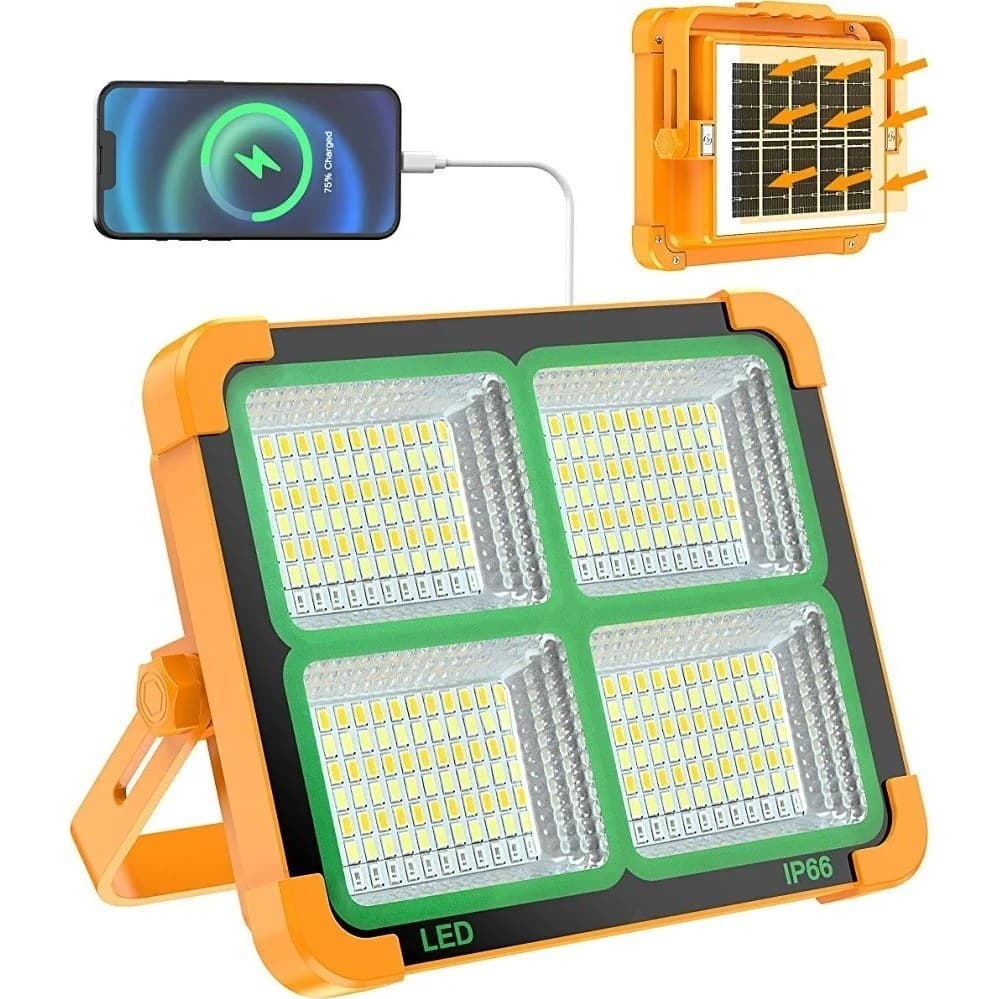 پروژکتور شارژی خورشیدی ۱۵۰ وات پاوربانک‌دار+۵ حالت نور