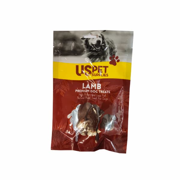 تشویقی سگ یو اس پت با طعم بره مدل استخوان دورپیچ وزن 100 گرم