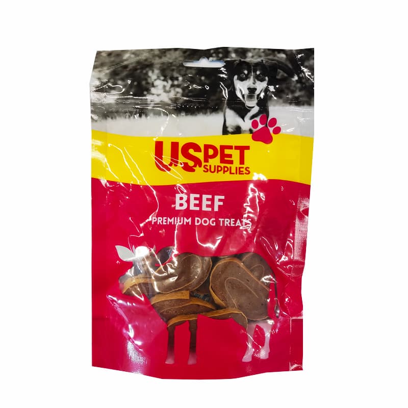 تشویقی سگ یو اس پت با گوشت گاو مدل کالباسی وزن 100 گرم