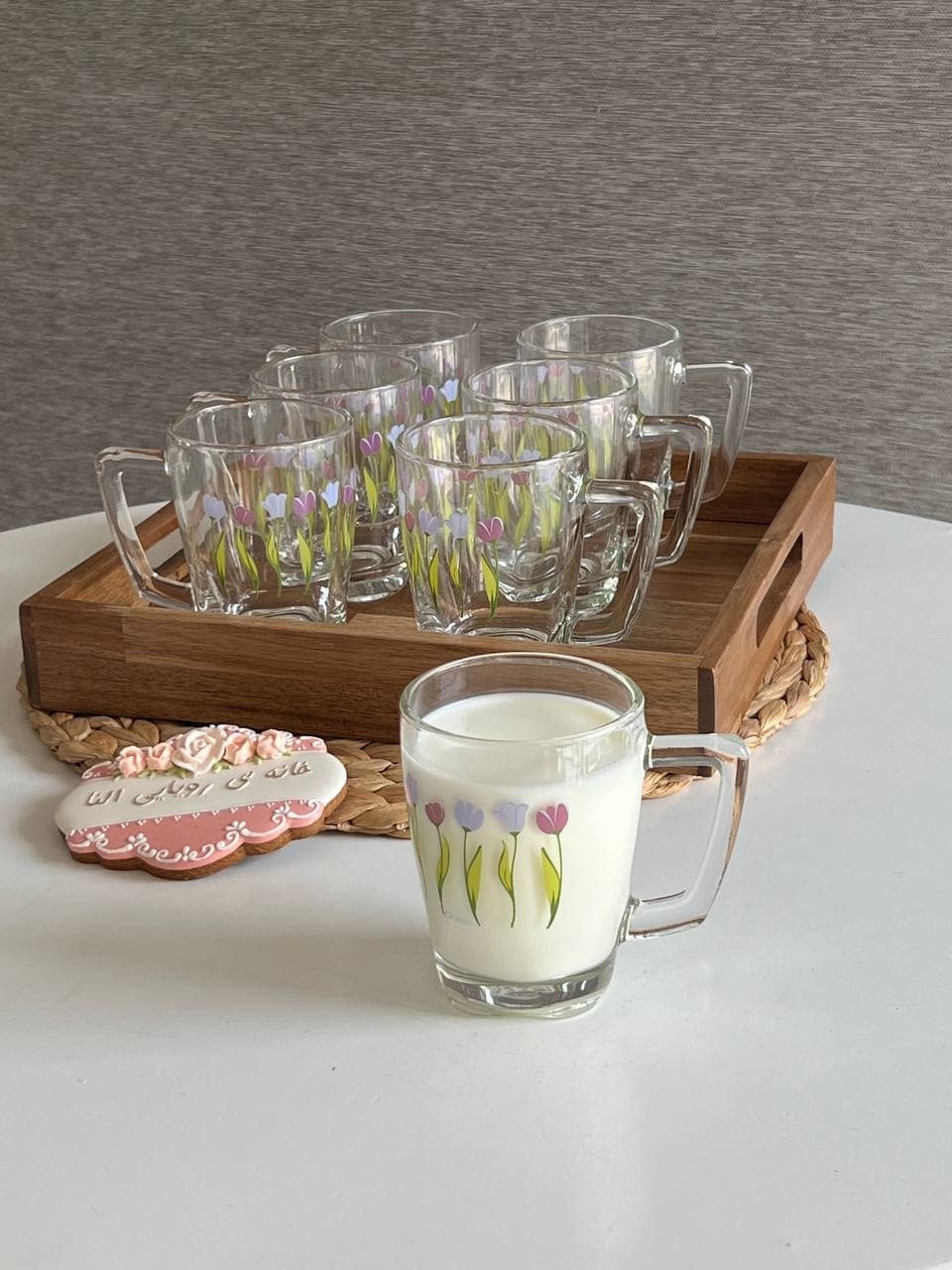 لیوان دسته دار 6 عددی اوشن 320 میل- طرح لاله بنفش کد 2