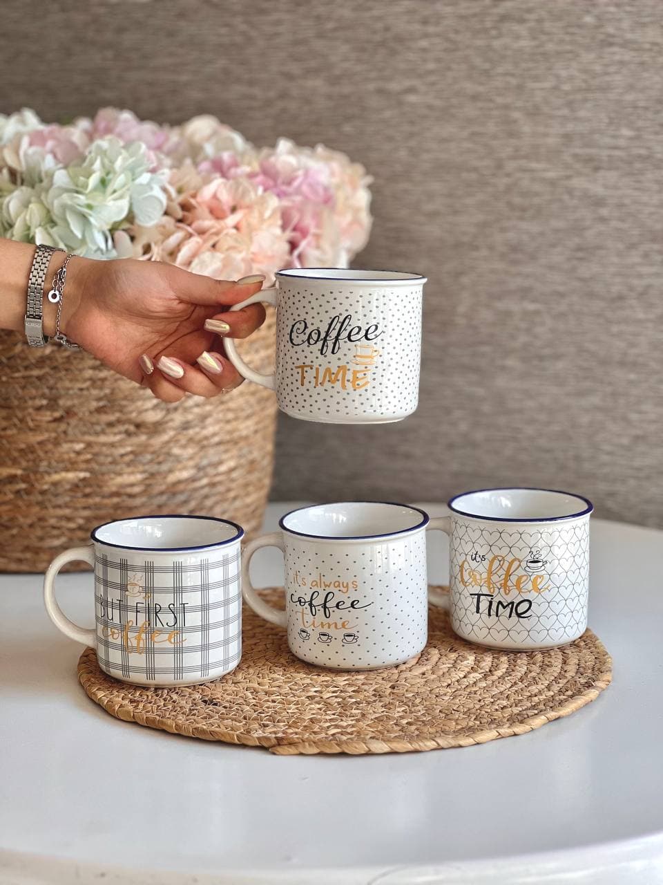 ماگ سرامیکی طرح دار کافی چهارخانه و خالخالی