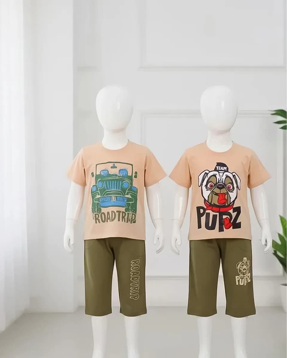 ست تی شرت چاپی و شلوارک پنبه‌ای 1145