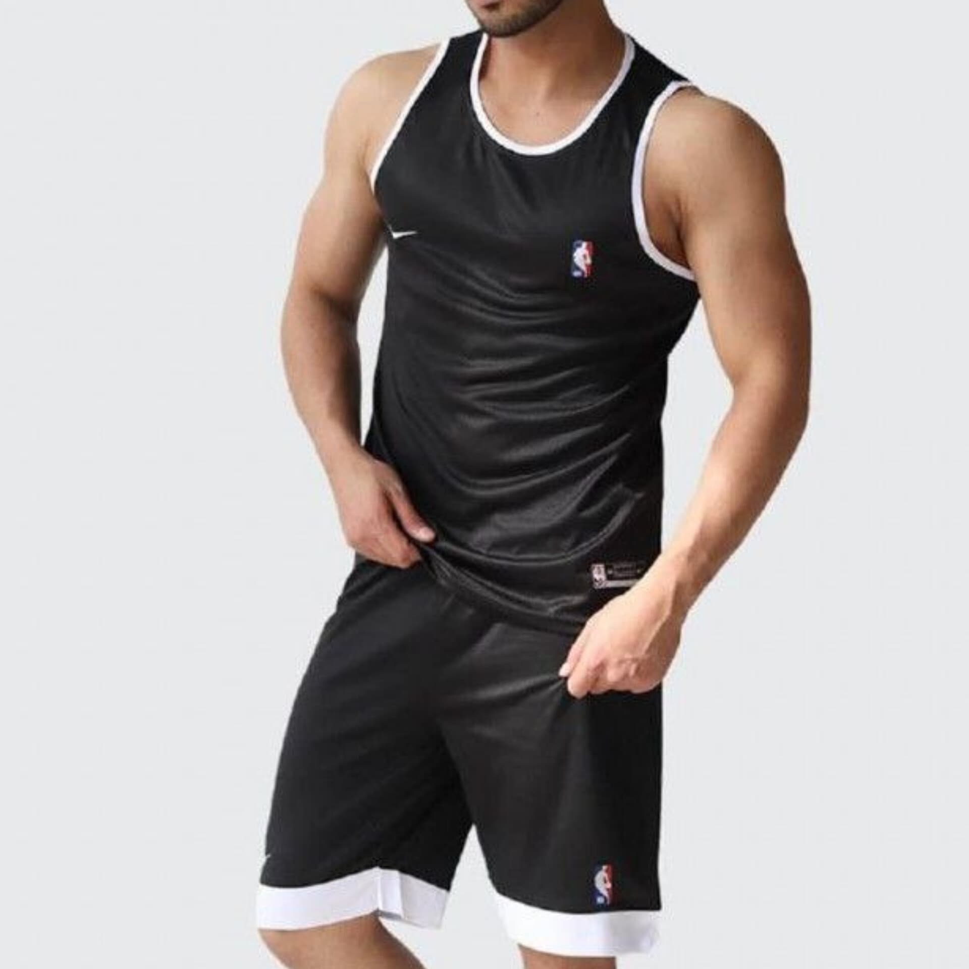 ست ورزشی مردانه رکابی و شلوارک بسکتبالی کندویی نایک مشکی