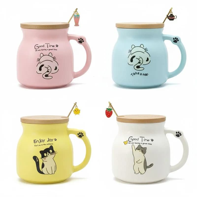 ماگ سرامیکی درب دار طرح گربه