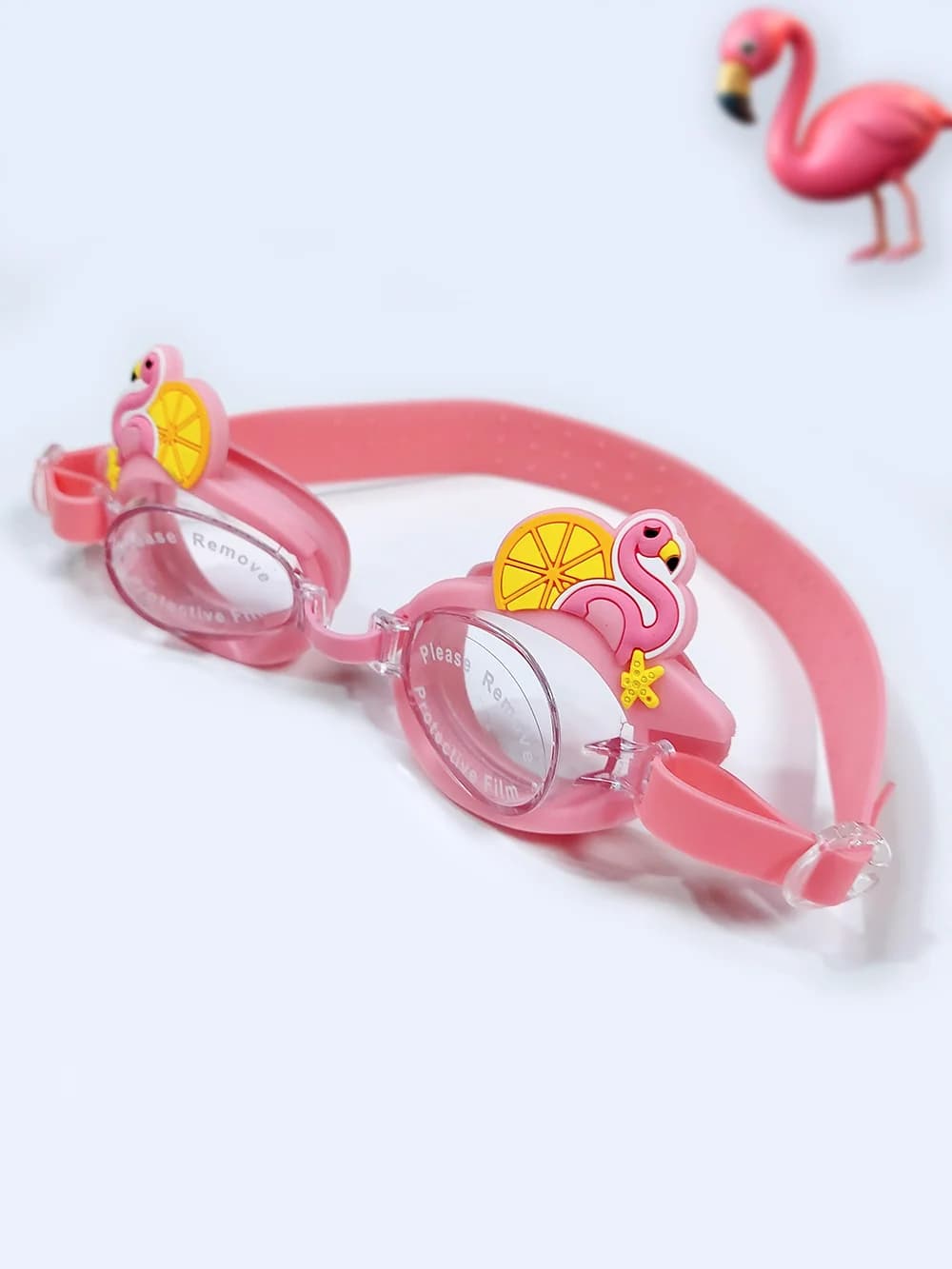 عینک شنا طرح دار فانتزی بچه گانه با طرح فلامینگو به رنگ صورتی ضد بخار به همراه گوشگیر