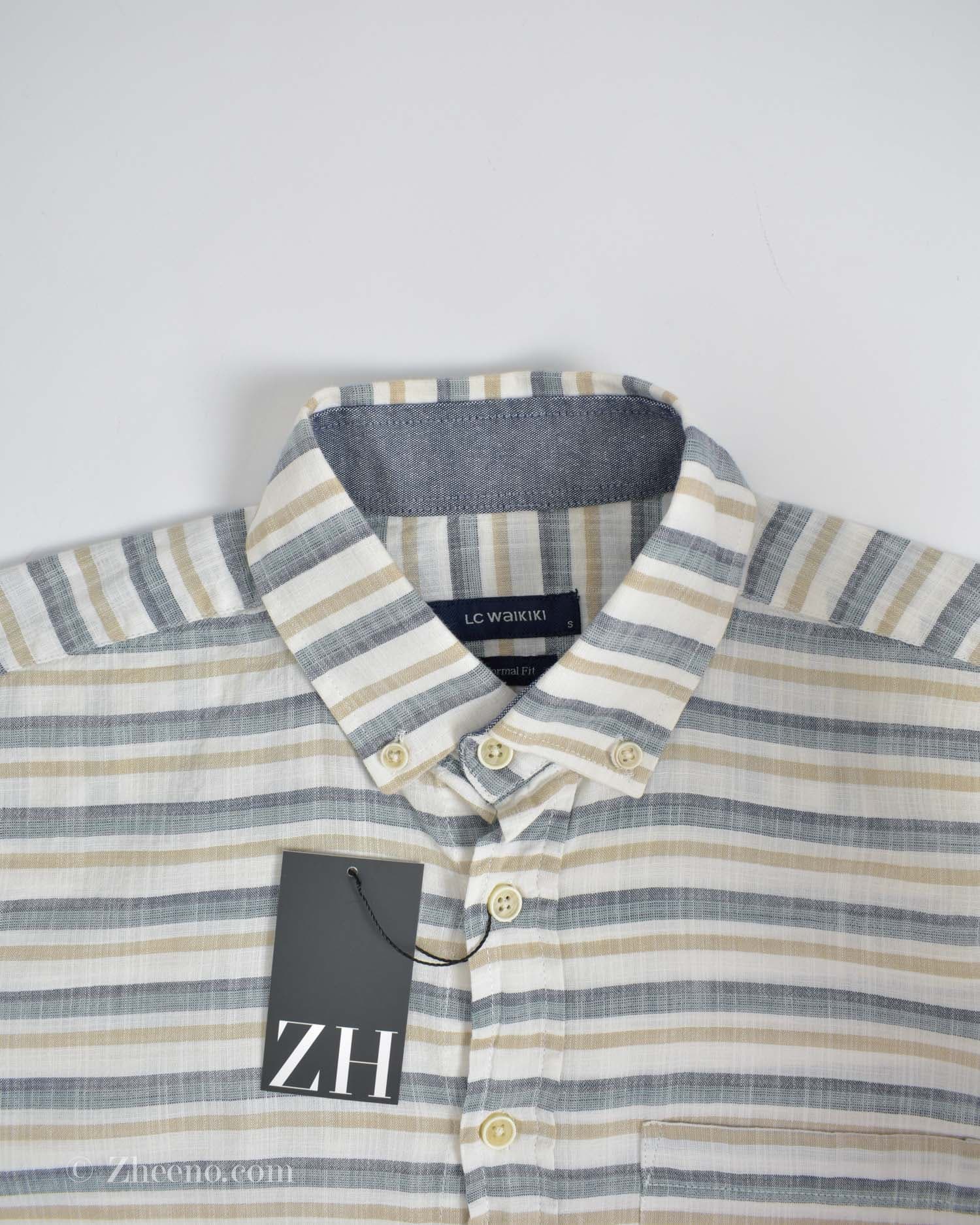 پیراهن نخی مردانه راه راه چند رنگ LC waikiki