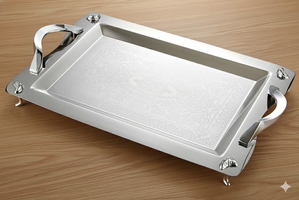 سینی استیل گلدار پایه دار بزرگ نیوهوم کد: NH08-1215P