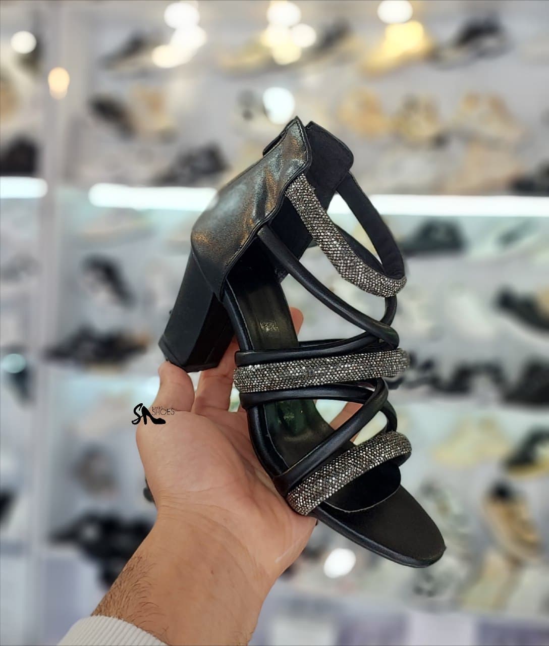 کفش پاشنه ۷ سانت نگین دار طرح جدید