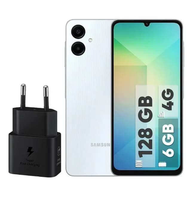 گوشی موبایل سامسونگ مدل گلکسی A06 4G ظرفیت 64 گیگابایت رم 4 گیگابایت به همراه شارژر سامسونگ