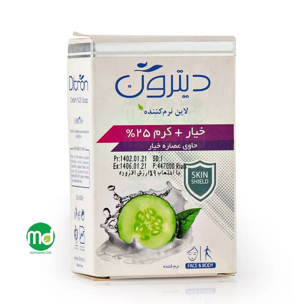 صابون کرم دار 25% دیترون حاوی عصاره خیار 110گرم