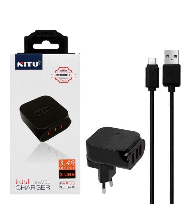 شارژر دیواری سه پورت نیتو مدل TC026 به همراه کابل میکرو یو اس بی
