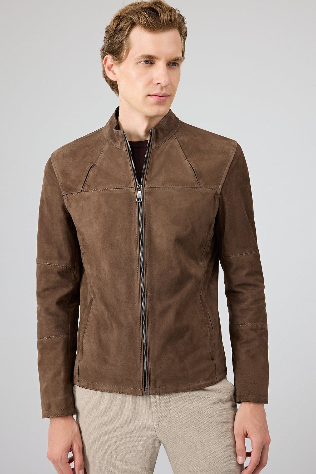 کت جیر مردانه رنگ قهوه‌ای یقه دیپلمات جذب Neymar دری مد