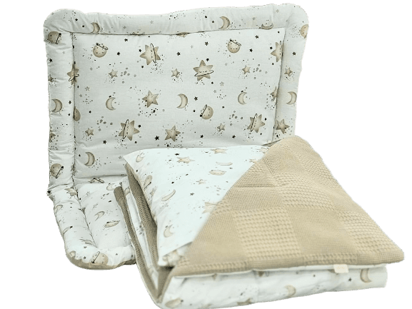 سرویس خواب دم دستی مسافرتی نوزادی(سایز 2)مجموعه 3 عددی تشک، لحاف و بالشت طرح کهکشان نسکافه ای الا ELA