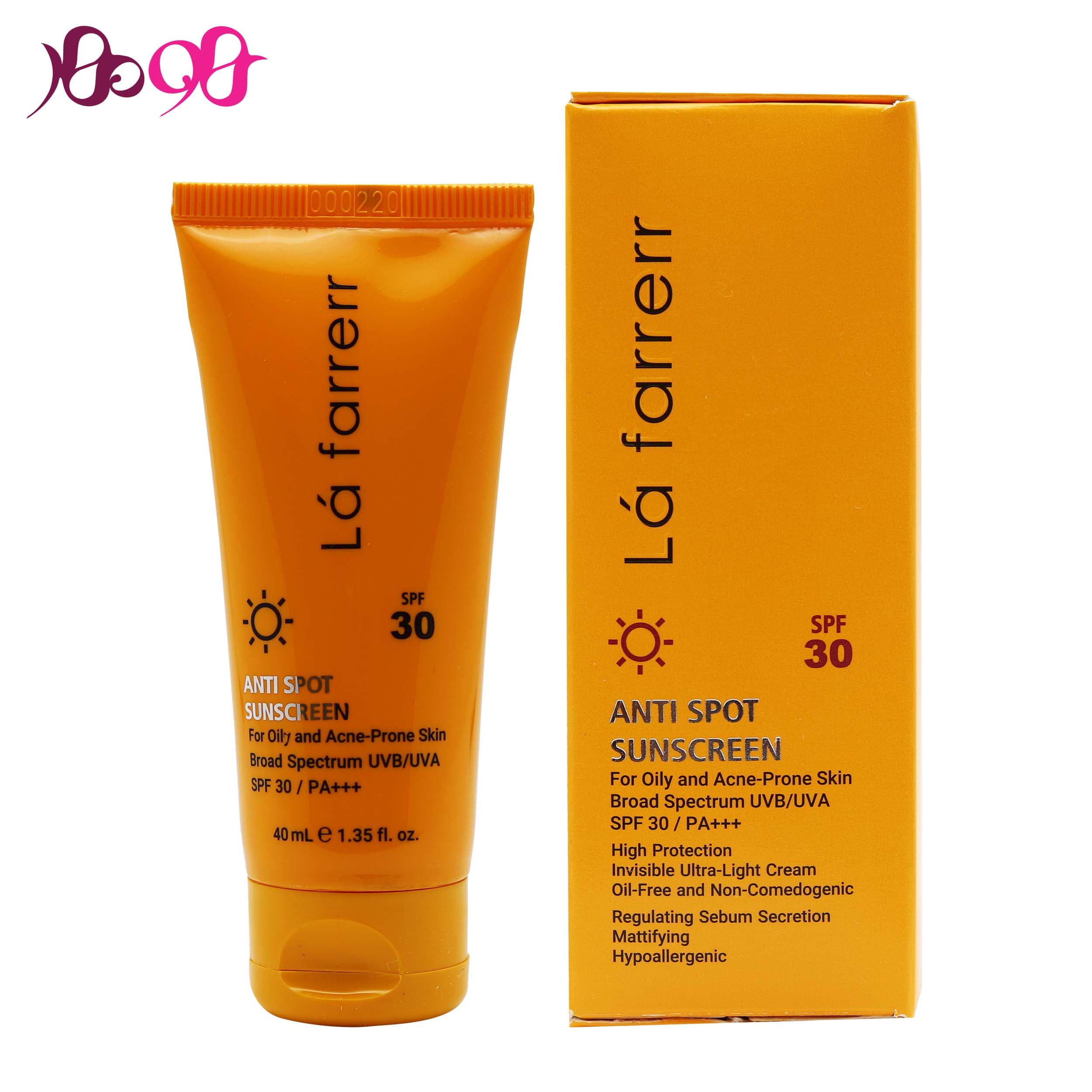 کرم ضد آفتاب و ضد لک بی رنگ لافارر برای پوست چرب SPF 30
