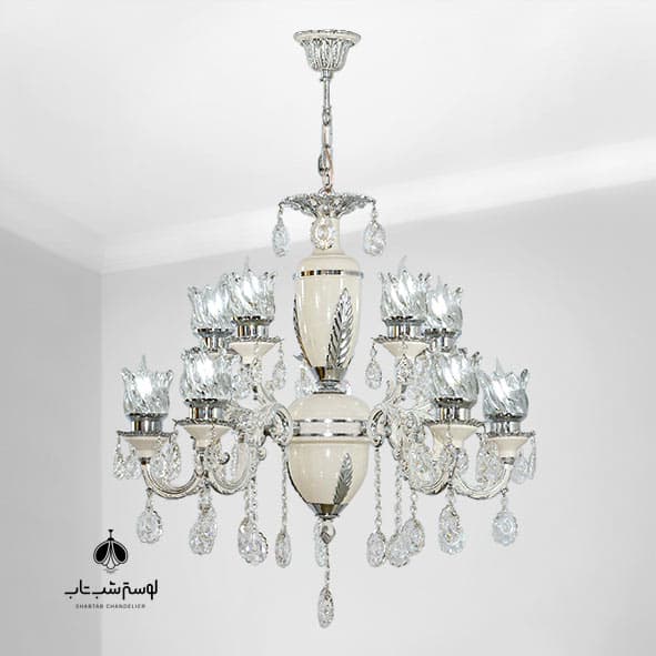 لوستر آویز 5 شاخه 10 شعله نورسازان 716/5 سفید نقره ای با جای لاله