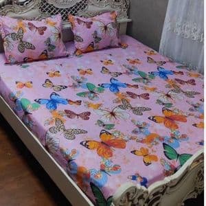 روتختی دونفره طرح پروانه زمینه صورتی روکش تشک دونفره پروانه زمینه صورتی